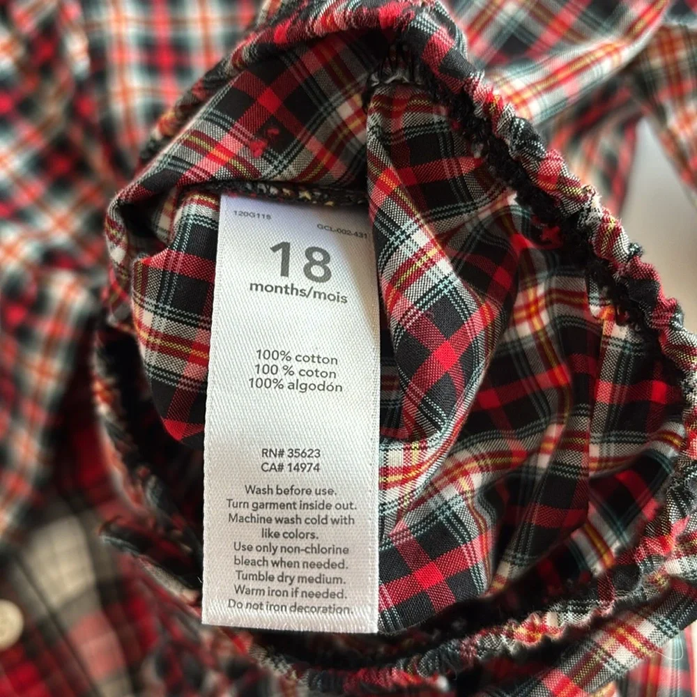 Carter’s 18M Long Sleeve Button Down Shirt Bodysuit snap bottom 18M Christmas